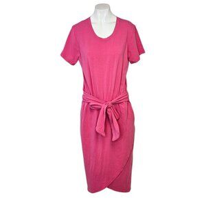 Smash + Tess Womens Tie Front Short Sleeve Shirt Dress, Pink, Pockets Size Small